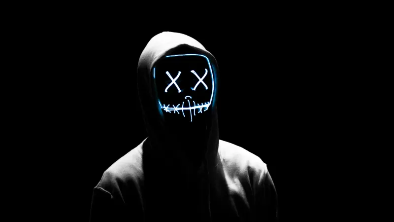 Man, LED mask, Anonymous, Black background, AMOLED, Hoodie, 5K