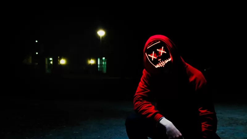 Man, LED mask, Dope, Night, Anonymous, Hoodie, Dark, 5K