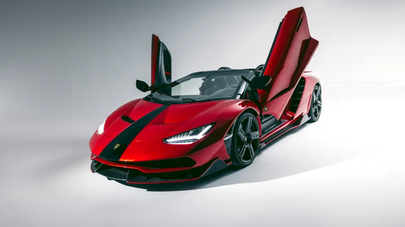 Lamborghini Centenario Roadster, Red, Scissor doors, White studio wallpaper