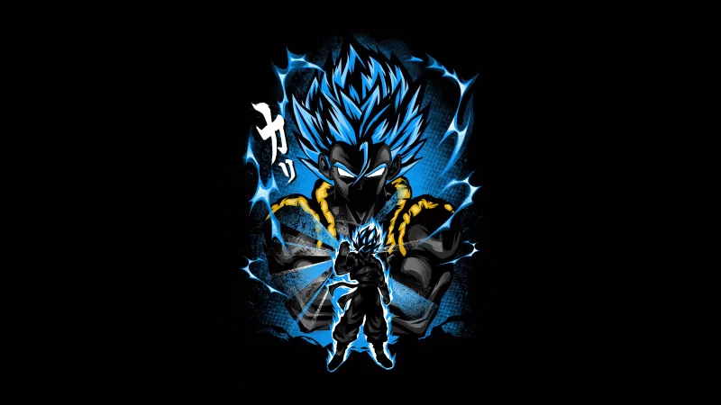 Goku, Fusion attack, Dragon Ball Z, Anime series, Black background, AMOLED, 5K, 8K