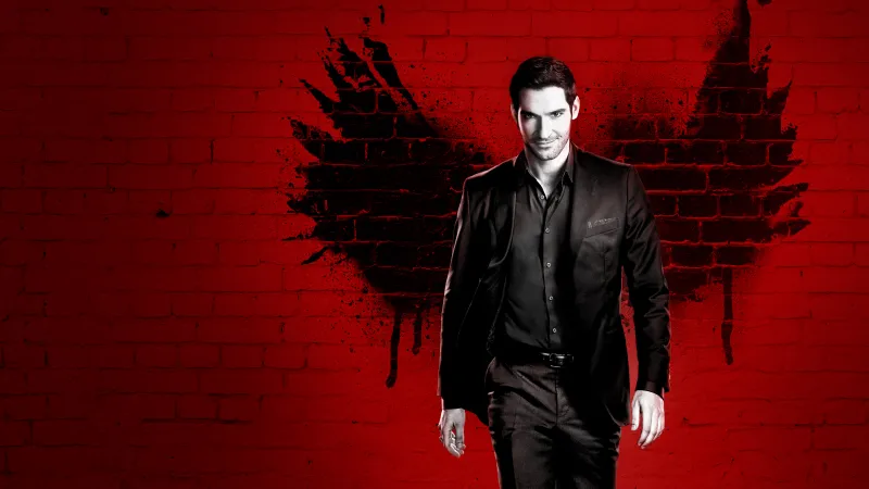 Lucifer, Tom Ellis, Lucifer Morningstar, Desktop wallpaper 4K, Red background