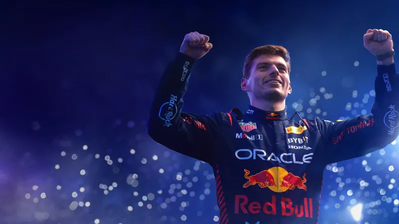 Max Verstappen, F1 2023, Champion, Blue background 4K