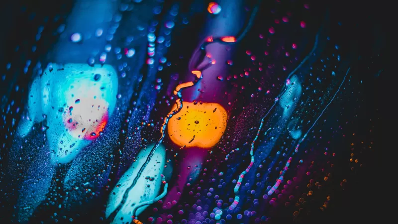 Rain, Lights, Bokeh, Blur, Glass, Water drops, 5K background