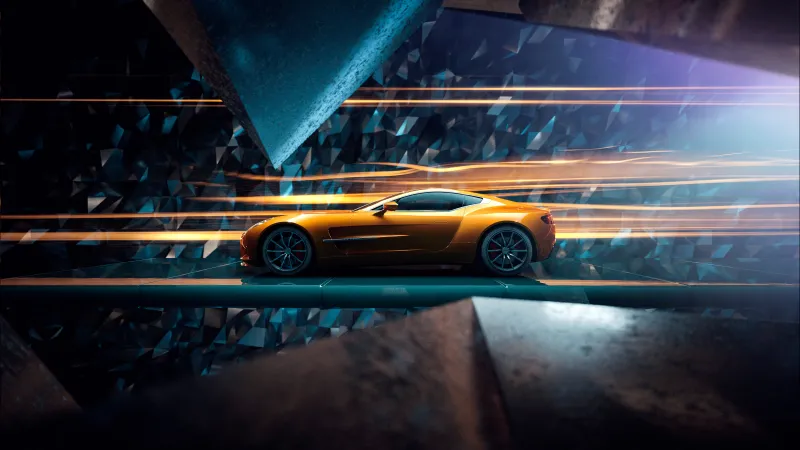 Aston Martin One-77 wallpaper, Gold, Light streaks, CGI render, 5K