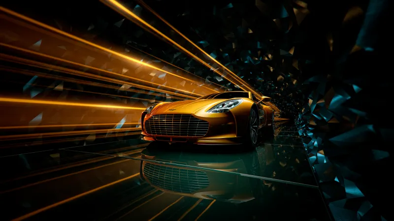Aston Martin One-77, Hypercar, Golden light tunnel, CGI, 5K wallpaper