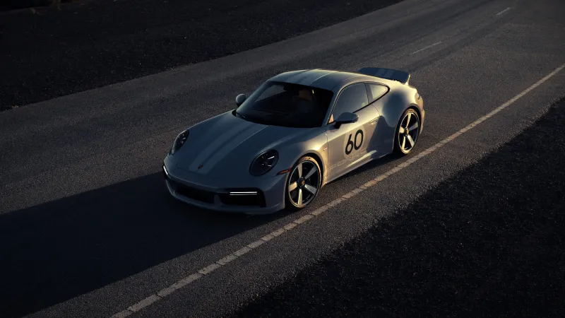 Porsche 911 Sport Classic, Grey coupe, Night road, 8K wallpaper