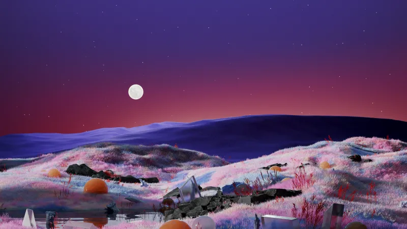 Sunset Digital Art, Surreal, Landscape wallpaper, Aesthetic, Stars in sky