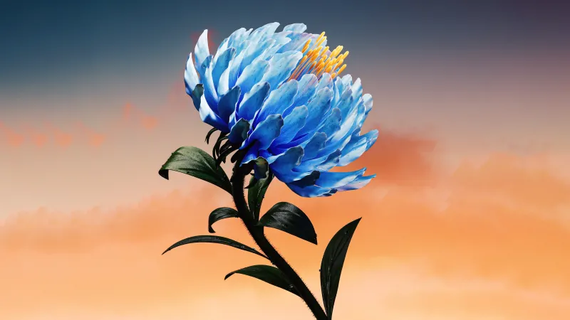 Blue flower Digital Art, Blossom 8K wallpaper