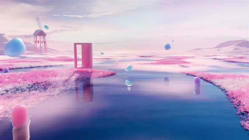 Outdoor Pink aesthetic, Surreal River Landscape