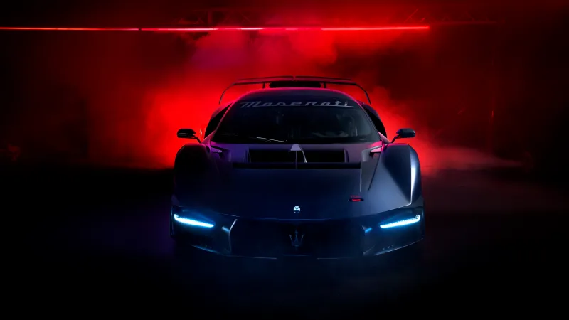 Maserati MCXtrema, Track cars, Race cars, 5K, Red background, Dark theme