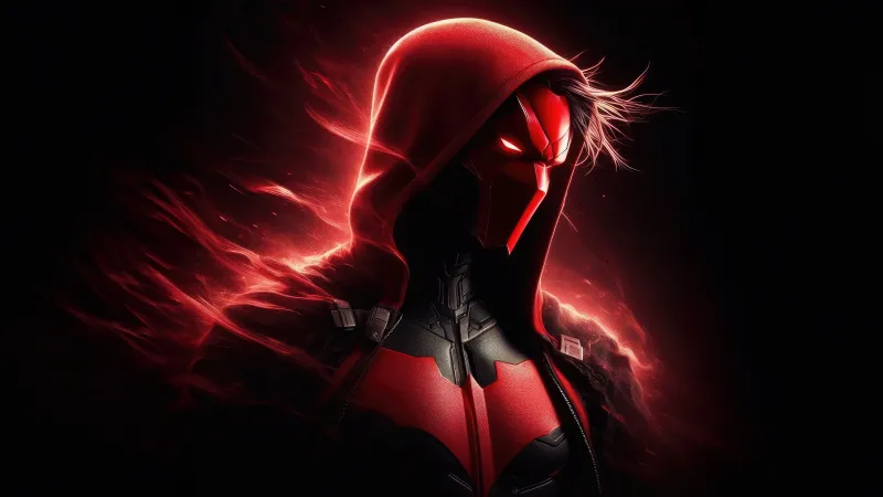 Red Hood, AI art, DC Comics, DC Superheroes, 5K, Black background