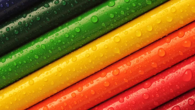 Crayons, Pencils, Multicolor, Colorful, Water drops, 5K