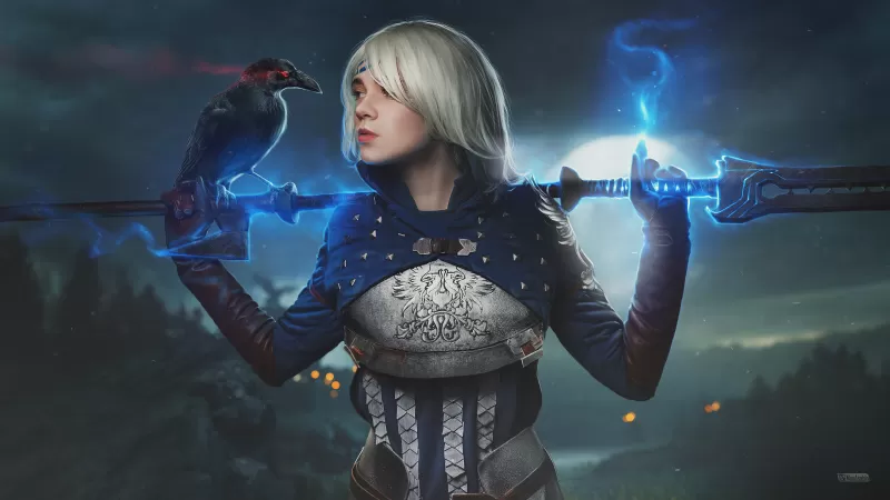 Dragon Age, Cosplay, Crow, Hawke, Magical, Blue, Fantasy girl