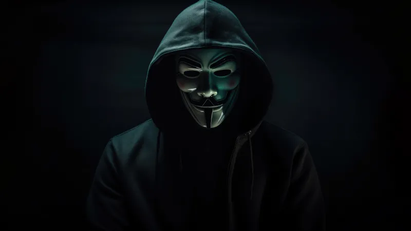 Anonymous Hooded Man, Hacker, 8K Dark background