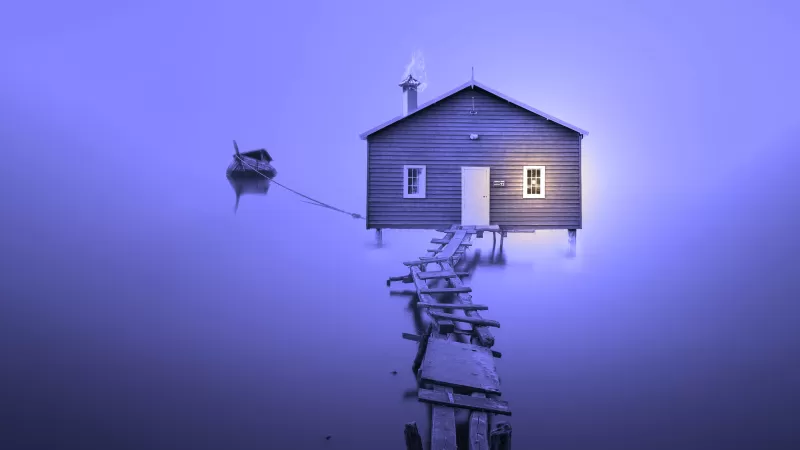 Boathouse, Wooden pier, Violet, Bankside, 5K