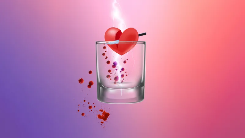 Broken heart Lightning Strike, Red heart 8K wallpaper, Glass