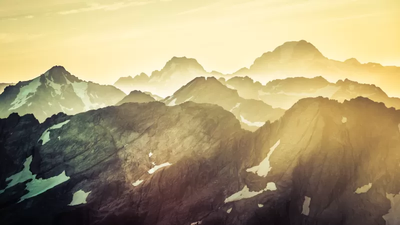 Southern Alps, New Zealand, Aerial view, Mountain Peak, Glacial, Snow, 5K, 8K