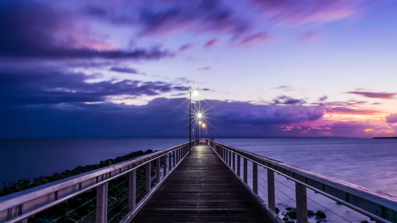 Wooden pier wallpaper, Purple dusk, Seascape
