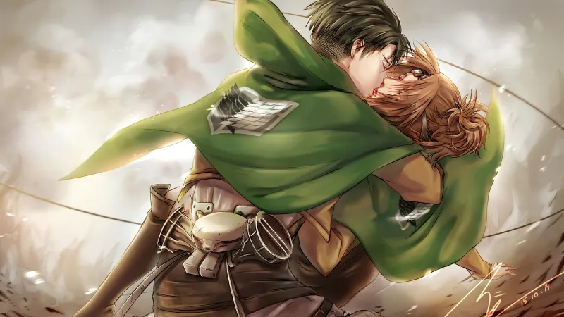 Hange Zoe and Levi Ackerman Kiss wallpaper