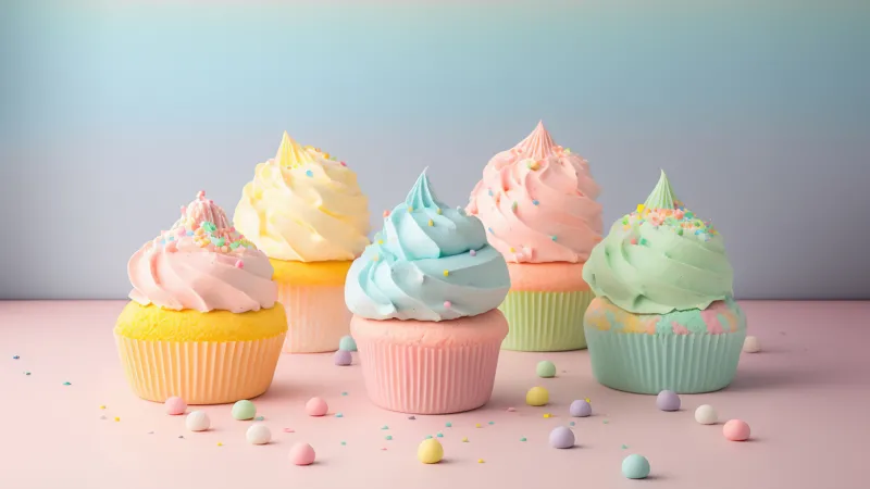 Cupcake 4K wallpaper, Pastel background