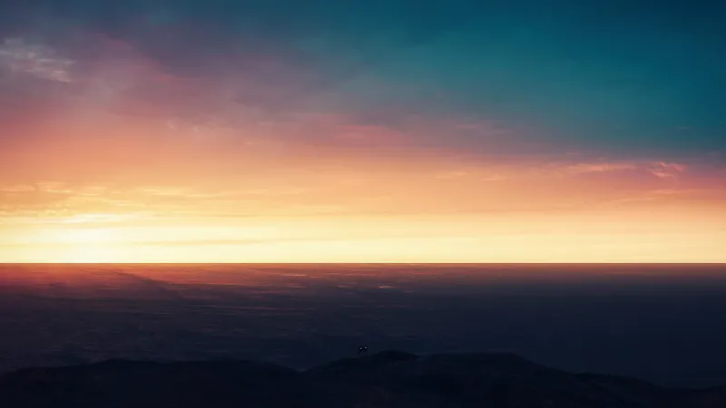 Sunset horizon wallpaper, Dark hills, Glowing sky