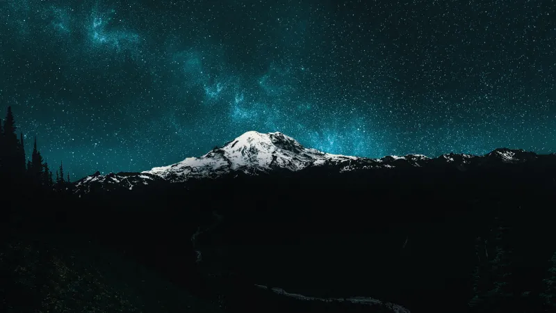 Mount Rainier under the Milky Way, Starry sky, 5K wallpaper