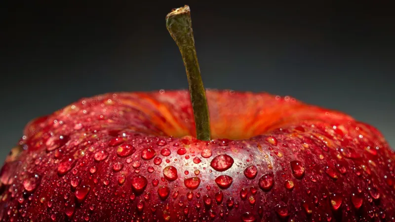 Apple Macro, Water droplets, Closeup Photography, 5K background