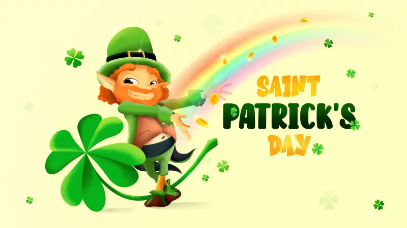 St. Patrick's Day Illustration, Yellow aesthetic, Shamrock, Clover, 5K