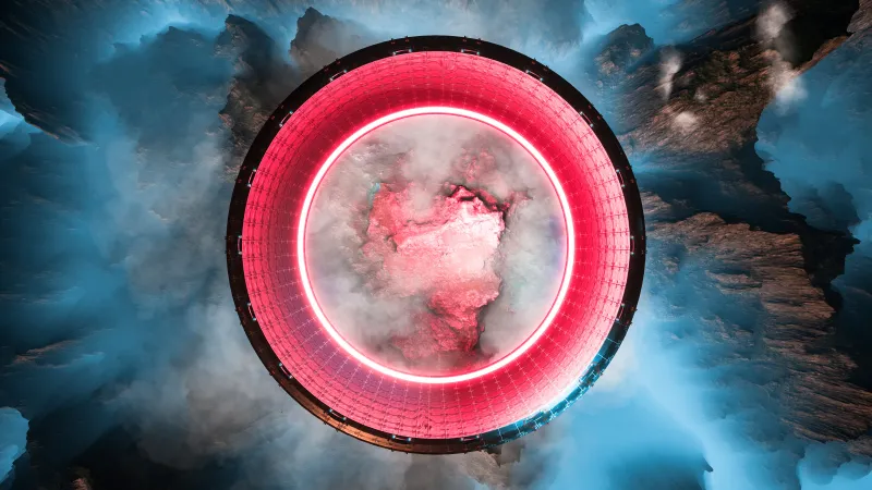 UFO 8K Wallpaper, Mountain range, Aerial view, Science fiction, 5K