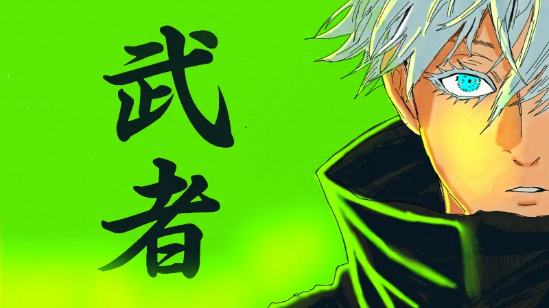 Satoru Gojo, Desktop background 8K, Green background, Jujutsu Kaisen, 5K