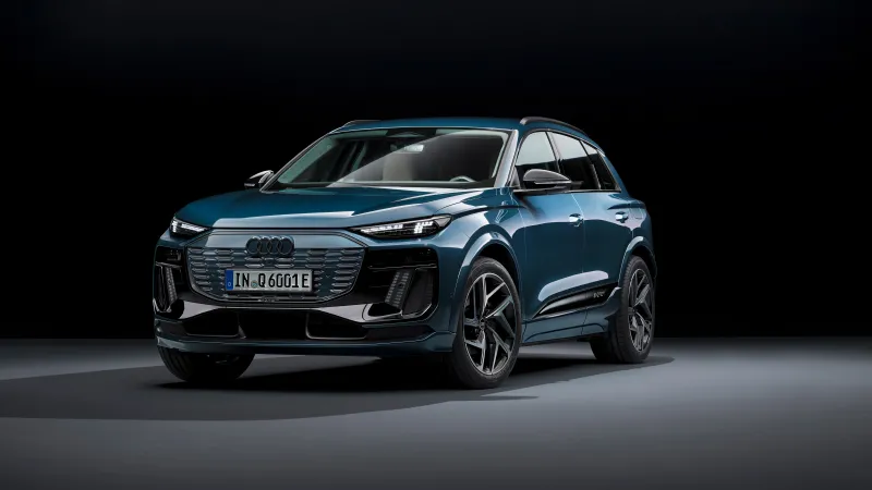 Audi Q6 e-tron, Blue electric SUV, Dark studio, 2024, 8K wallpaper