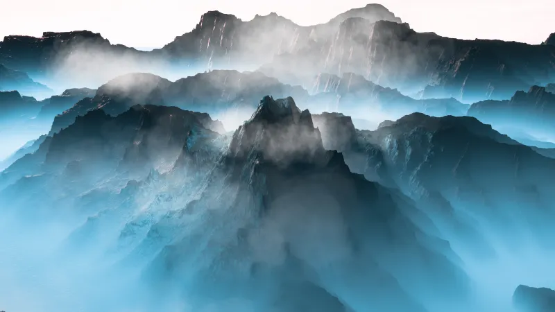 Lone hiker above clouds, Misty peaks, 5K wallpaper
