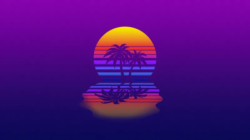 Synthwave 4K wallpaper, Gradient background, Palm trees, Retrowave, Sunset, Neon art, Aesthetic