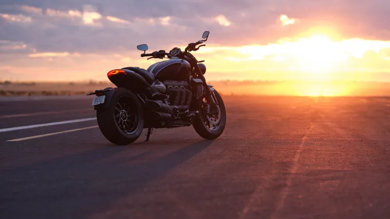 Triumph Rocket 3 GT, Muscle cruiser, 5K wallpaper, Sunset, 2024