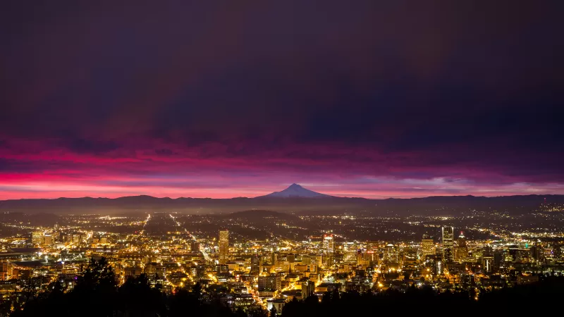 Cityscape, Sunrise, Portland, Panorama, City lights