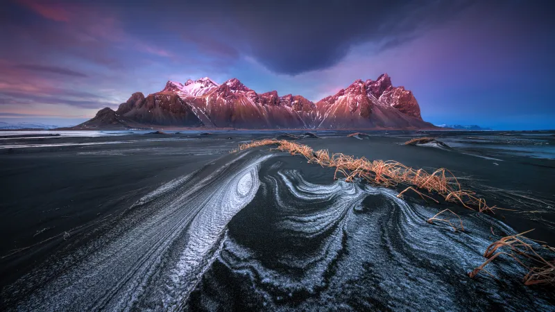 Vestrahorn mountain, Stokksnes beach, Iceland, 4K wallpaper