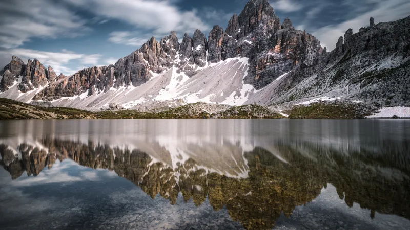 Laghi dei Piani Lake, Italy, Dolomite mountains, Body of Water, Reflections, 5K wallpaper
