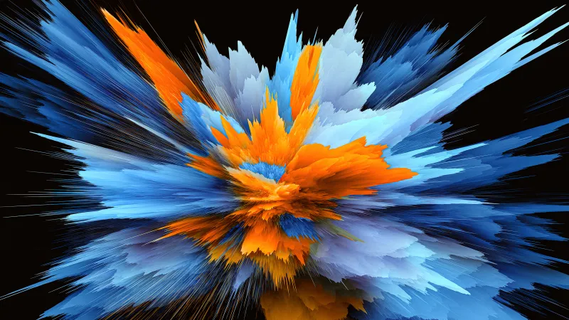 Blue and orange color burst, Xiaomi stock, Black background, 5K wallpaper
