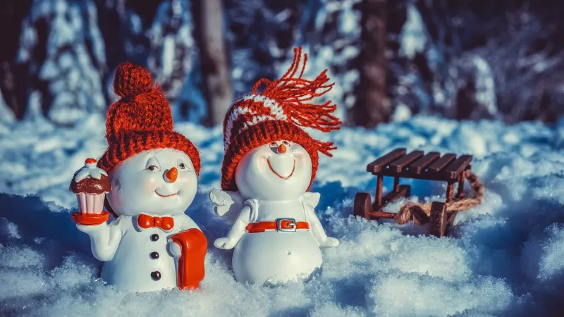 Snowman, Snow covered, Winter, Christmas decoration, Cute figure, 5K, Cute Christmas