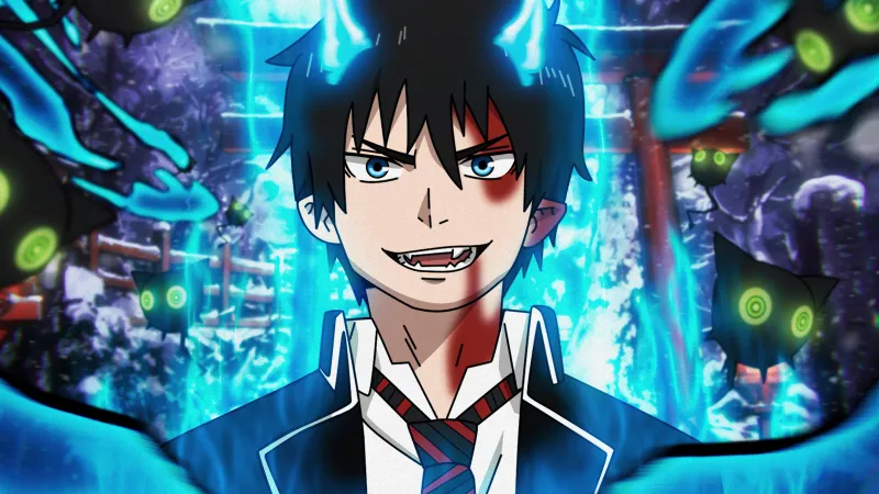 Rin Okumura, Blue Exorcist, Blue flames, Anime boy wallpaper, 5K wallpaper