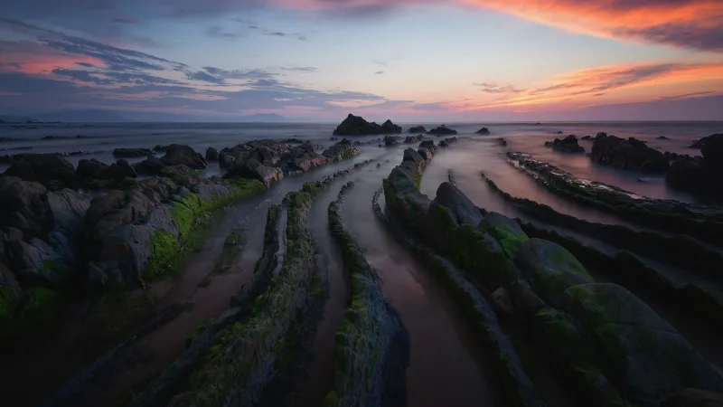 Barrika Beach, Flysch rocks, Spain, 4K wallpaper