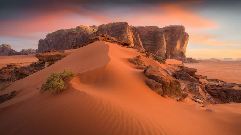 Wadi Rum sand dune wallpaper, Jordan, Sandstone cliffs