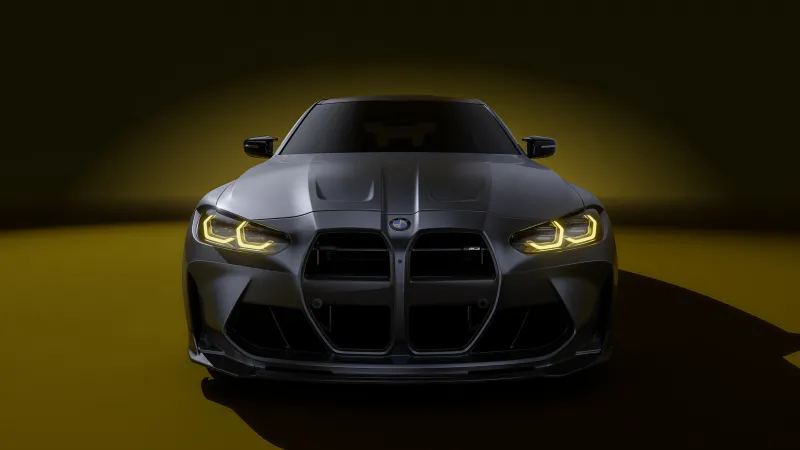 BMW M3, Vorsteiner, Grey, Front view, Yellow light, 4K wallpaper