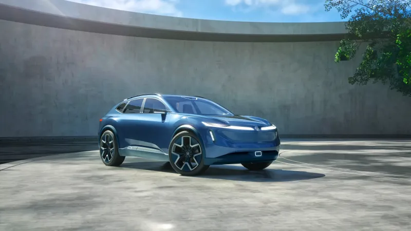 Volkswagen ID. Tiguan-style concept wallpaper, Blue electric SUV, Concrete arena, 5K