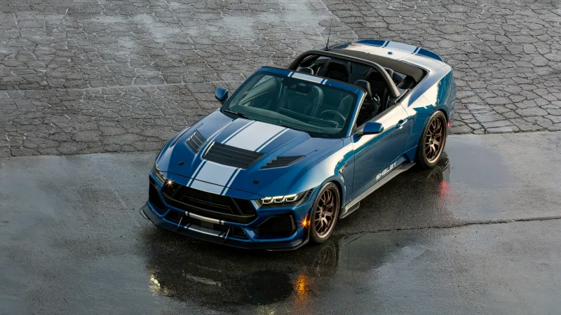 Shelby Super Snake convertible, Ford Mustang, Blue with white stripes, 2024, 5K wallpaper