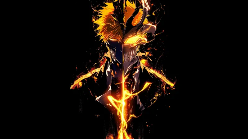 Ichigo Kurosaki, Hollow Mask, Soul Reaper, AMOLED, 5K wallpaper, Black background, Bleach