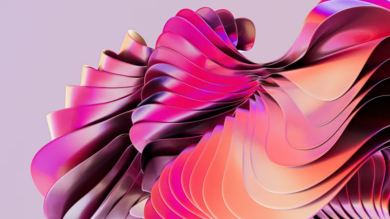 Pink 3D ribbons, Layered waves, Abstract, 5K wallpaper