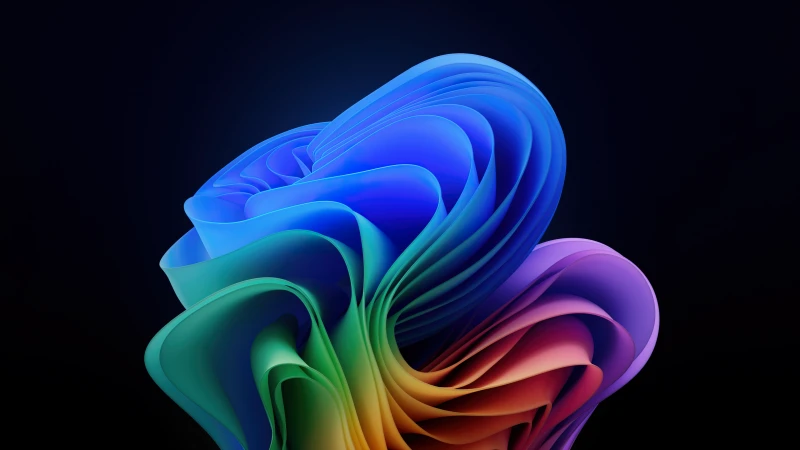 Windows 11, Bloom, Dark background 4K, Colorful abstract, Multicolor, ​​Microsoft Copilot