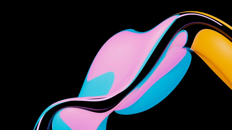 Glossy pink and blue waves, Black background, Abstract, 4K wallpaper