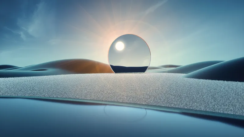 Glass orb in blue dunes wallpaper, Surreal, Sunburst